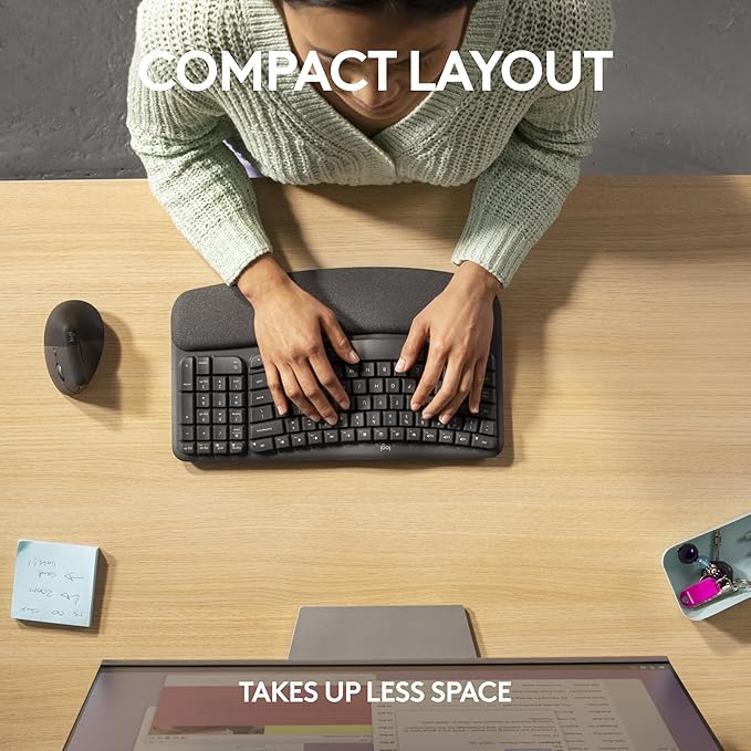 Logitech Wave Keys for Business, Wireless Ergonomic Keyboard with Cushioned Palm Rest, Secure Logi Bolt Technology, Bluetooth, Compatible with Windows/Mac/Chrome/Linux - Graphite