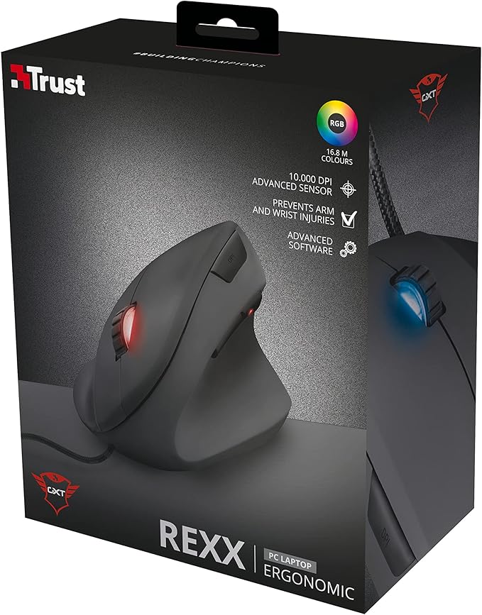 Trust Gaming GXT 144 Rexx Vertical Ergonomic Gaming Mouse, 250-10,000 DPI, 6 Buttons, Black