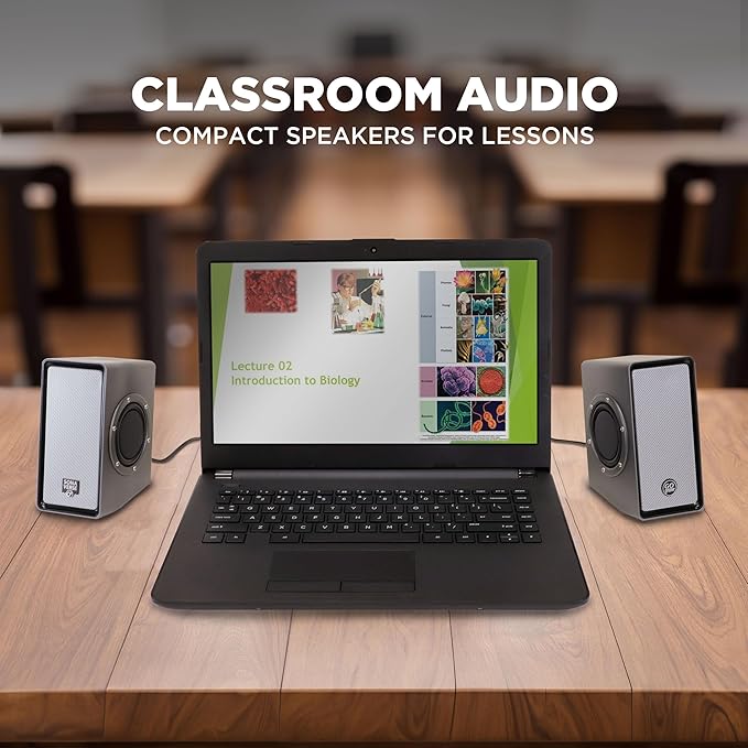 GOgroove Computer Speakers for Desktop PC, USB Powered Plug and Play 3.5mm AUX, Compact Design, Volume Knob, Sound for Office, Business & School, Works with Windows & Mac, Laptop/Desktop/Projector