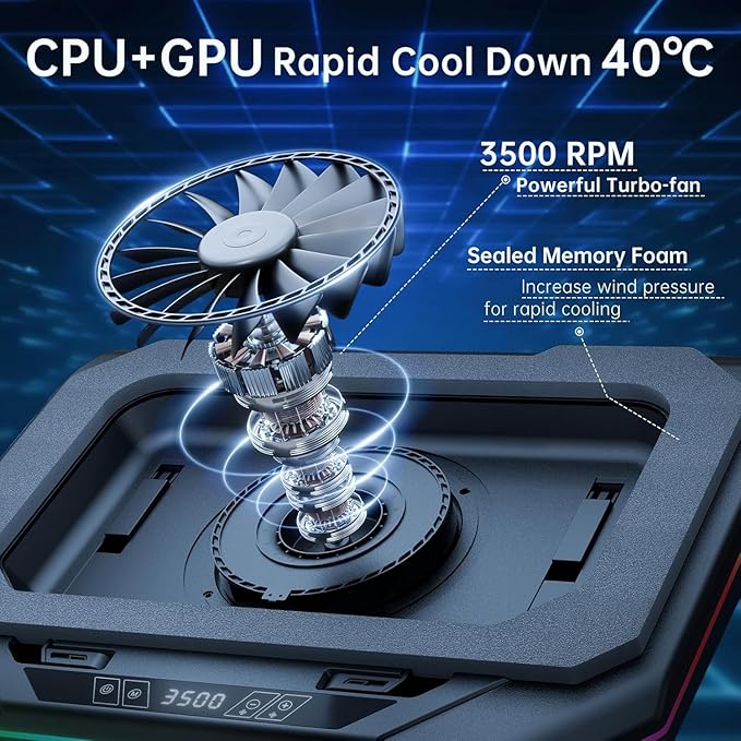 Cooling Pad for Asus ZenBook Pro Duo UX581 UX581GV UX581LV Gaming Laptop Cooler with Powerful Turbo Cooling Fan Can Fast Cooling CPU+GPU 40°C, Variable Speed,6 RGB Light, 3 USB-A