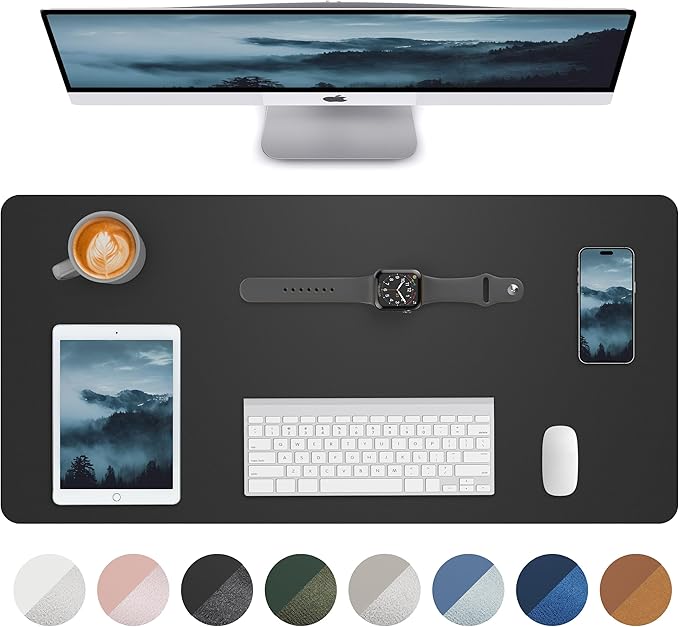 Leather Desk Pad Blotter,Mouse Pad,Office Desk Mat, Non-Slip PU Leather Desk mat,Large Desk mat,Waterproof Keyboard mat for Office/Home/Decor (Black,35" x 17")