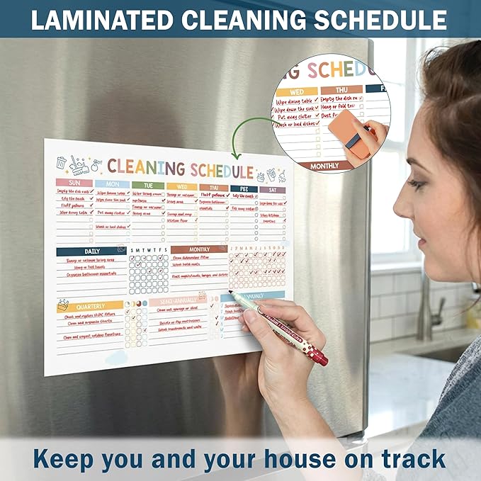 ADHD Cleaning Planner - Daily, Weekly & Monthly Cleaning Checklist Organizer for Adults & Teens, Break Chores Into Small Wins, Glossy Erase Checklists - Planning Pages (version 2)