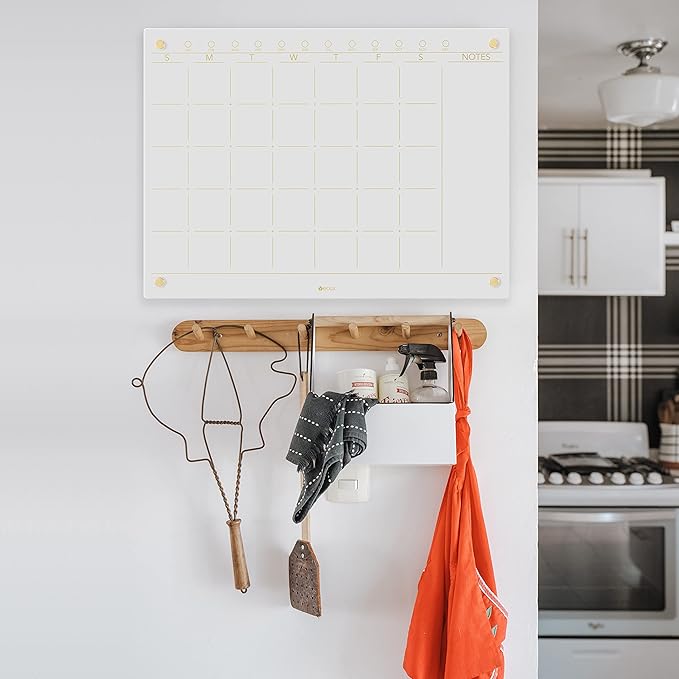 Glass Golden Monthly Dry Erase Calendar Whiteboard for Wall, 17" x 23", Frameless Large Monthly Planner Menu White Board for Home Kitchen, Office, 4 Wet Erase Markers Included, Yeoux