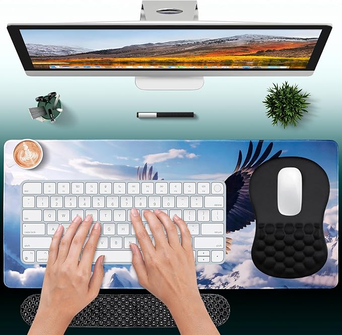 3 in 1 Set Ergonomic Mouse Pad with Wrist Rest, Keyboard Wrist Rest, Non-Slip Desk Pad, Memory Foam Breathable Support for Prolonged Typing and Mouse Use, Relief from Wrist Fatigue Jamboa