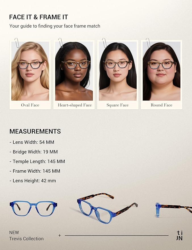 TIJN Blue Light Blocking Glasses, Anti Eyestrain UV Protection, TR90 Square Frame Glasses Chic Preppy Look for Women and Men