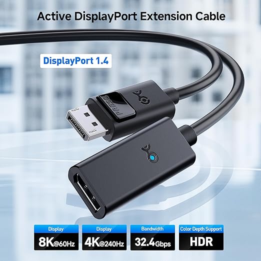 Cable Matters Active DisplayPort to DisplayPort Extension Cable - 16ft, Supports 8K 60Hz, 4K 240Hz DP Extension Cable 1.4, DP Male to Female