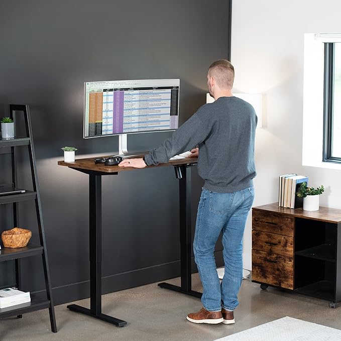 VIVO Electric 43 x 24 in Standing Desk, Memory Height Adjustment, 1B Series, Holds 220 lbs, Rustic Vintage Brown Top, Black Frame, DESK-1B4N
