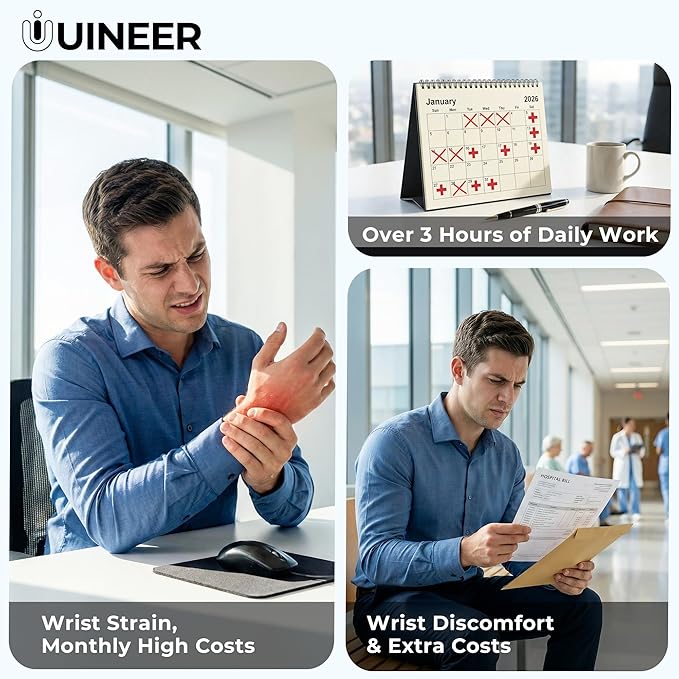 Uineer Wireless Ergonomic Mouse, Rechargeable Vertical Mouse 2.4G with USB-A Receiver, 2400 DPI Optical Tracking Mice, Quiet Clicks, 6 Buttons, Ergo Cordless Computer Mouse for Windows/Mac/Laptop