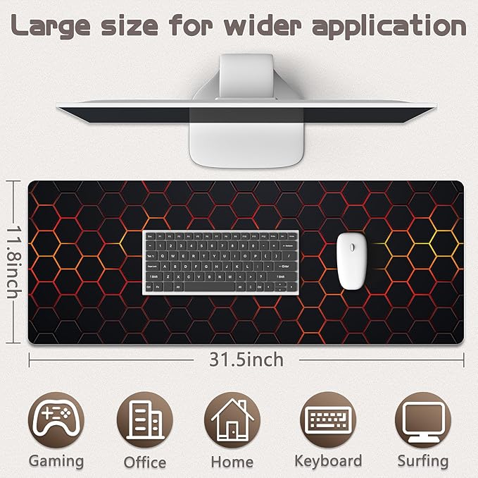 Gaming Mouse Pad - (31.5"×11.8") Honeycomb Large Mouse Pads for Desk - Desk Mat for Keyboard and Mouse with Non-Slip Base, Desks Pad Matfor Game/Office & Home