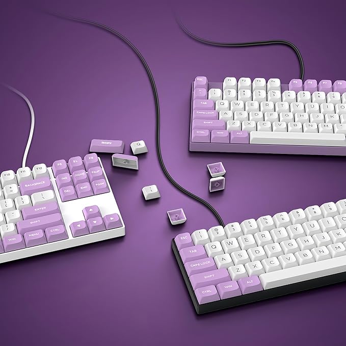 dagaladoo PBT Keycaps,White/Purple keycaps 60% 65% 100%, Japanese Style Custom Keycap, ISA Profile Keyboard Key caps for 60% 65% 75% 100% TKL US Layout Mechanical Keyboard（169keys