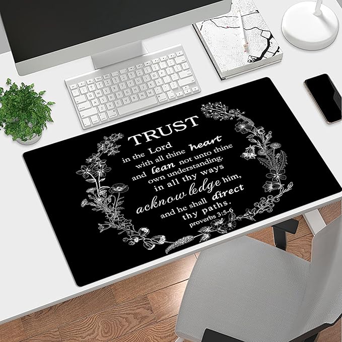 EOBTAIN Black and White Large Mouse Pad Bible Verse Keyboard Mat 31.5x15.7 Inch Scripture XXL Thin and Big Extended Desk Mat Smooth Non-Slip Rubber Mousepad Relaxing Spiritual Desk Accessories