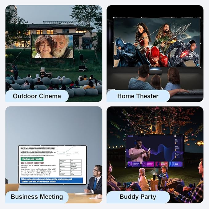 LIHONG 4K Projector Screen, 16:9 HD Foldable Portable Double Sided Anti-Crease Projection Screens for Indoor Outdoor Use, Home Theater, Party, Office, Classroom (100" 16:9)