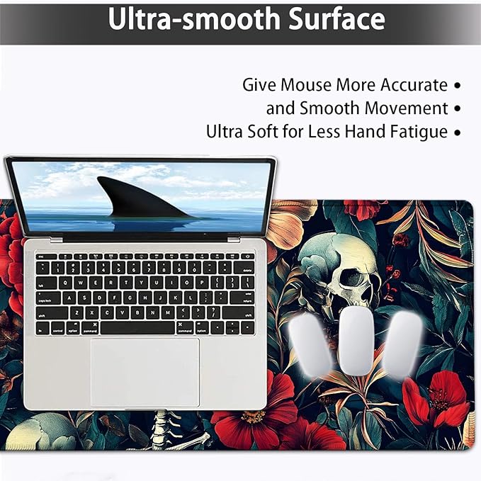 Large Mouse pad and Keyboard Support Set, Ergonomic Memory Foam Keyboard Wrist Rest, Extended Gaming Mouse Pad with Stitched Edges, Skeleton Zone XXL Desk Mat (31.5 X 11.8 in)
