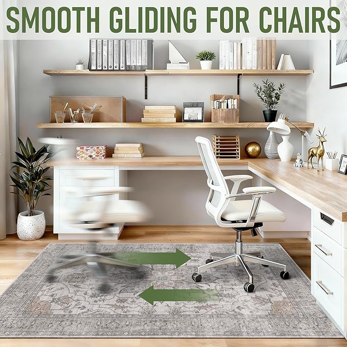 Office Chair Mat for Hardwood 36"x48", Under Desk Chair Mat for Home Office, Anti-Slip Office Rugs for Rolling Chairs, Floor Protector Washable Rugs Beige/Brown