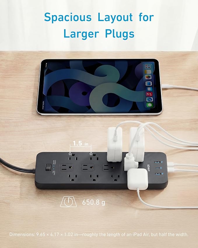 Anker Power Strip with 2100J Surge Protector, Outlet Extender, 5ft Extension Cord with Multiple Outlets, 12 AC, 2 USB A,1 USB C Port for 20W, Home Office, Dorm Room Essentials, TUV Listed