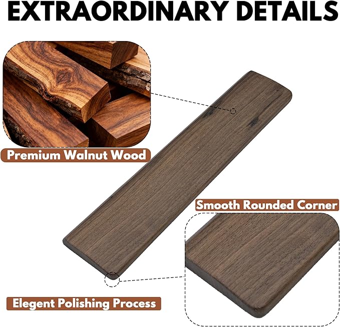 Premium Walnut Wooden Wrist Rest for Tenkeyless Keyboard, Ergonomic Curve & Easy Maintenance Wood Design Hand Rest for 75% 80% Keyboard (14.2" L)