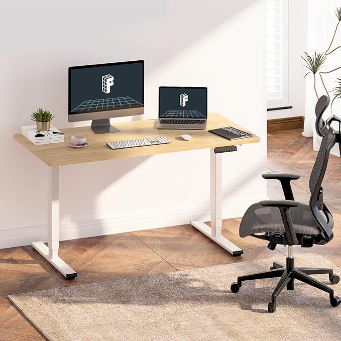 FLEXISPOT E6 3-Stage Dual Motor Electric Standing Desk 48 x 30 Sit Stand Up Desk, Holds 220 lbs, Adjustable Height w/Memory Presets, One-Piece Maple Desktop & White Frame, Ships in 2 Boxes
