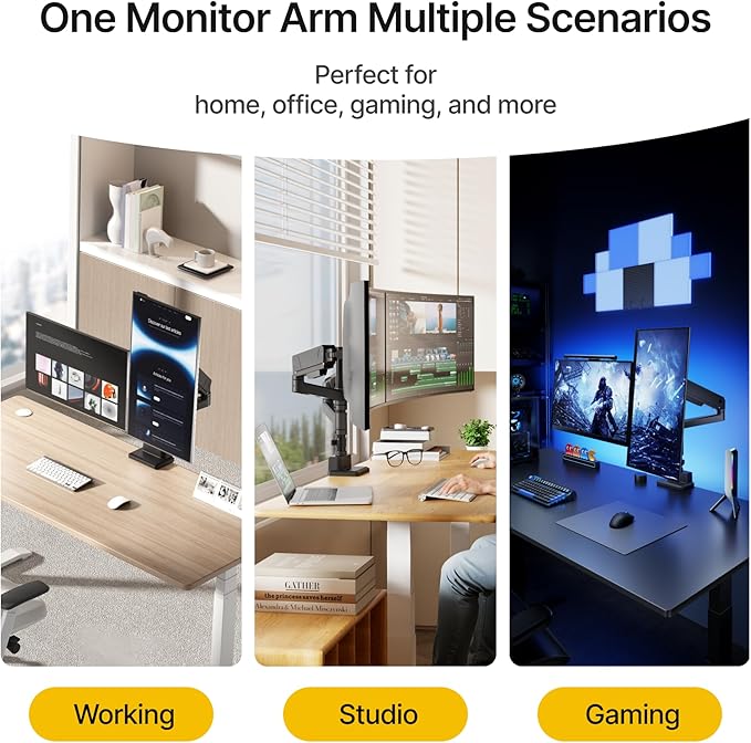 monTEK Dual Monitor Mount Tall Monitor arms for 2 Monitors for 17 to 35 Inch Curved Screen Holds 35 Lbs Adjustable Heavy Duty Monitor Desk Mount Cable Management, VESA 75/100mm