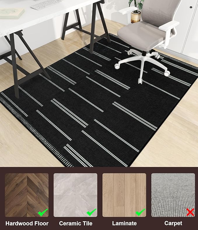 chakme Office Chair Mat for Hardwood Floor, 60"x45" Easy Glide Computer Desk Mat Protector for Rolling Chair Under Desk Rug Nonslip Backing, Machine Wash, (Stripes)