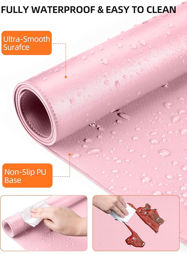 TopMade Mouse Pad with 15W Wireless Charging, XXL Large Leather Desk Mat, Waterproof Gaming Mousepad Home Office Desk Pad Protector, Computer Keyboard Pad, Mouse Mat for MacBook, PC, Laptop, Pink