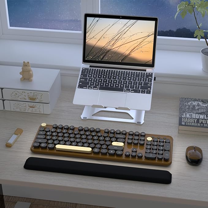 Wireless Keyboard and Mouse Combos, Retro Keyboard and Mouse Wireless Full Size, 2.4Ghz Connection and Optical Mouse for Windows, Mac, PC, Laptop for Home and Office (Coffee-Black)