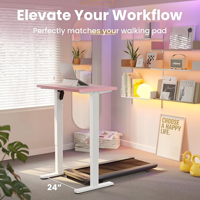 HUANUO 32" Small Electric Standing Desk Adjustable Height, 4 Memory Height Settings, Sit Stand Up Desk for Home Office & Computer Workstation, Pink