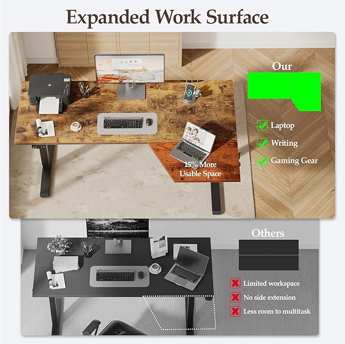 Klicelor 59 Inch L Shaped Standing Desk, Adjustable Height Corner Desk for Home Office Workstation, Sit Stand Desk with Two-Piece Desktop, Rustic Brown