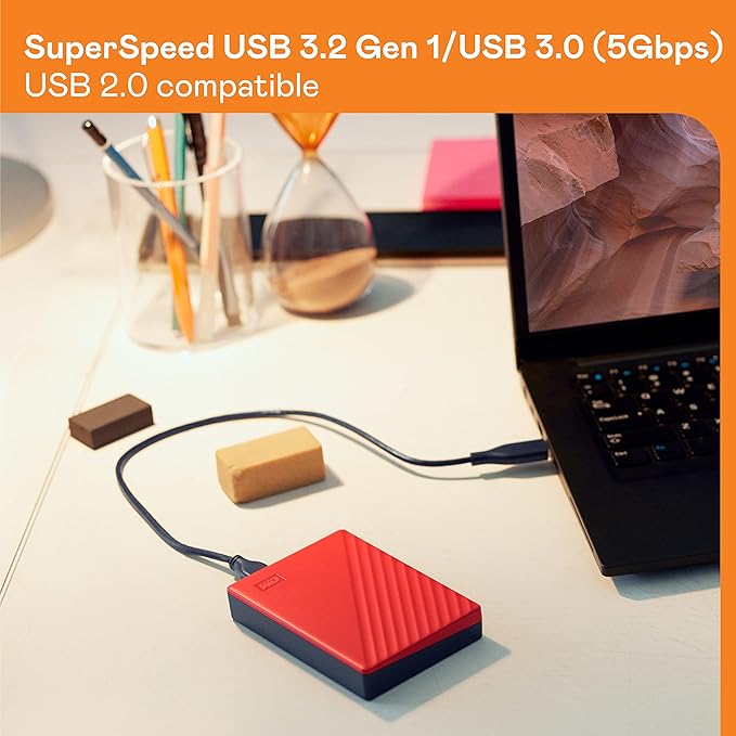 WD 2TB My Passport Portable External Hard Drive, Red - with Automatic Backup, 256Bit AES Hardware Encryption & Software Protection (Renewed)
