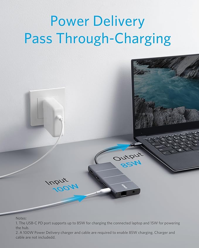 Anker USB C Hub, 11-in-1 Docking Station with 4K@60Hz HDMI and DP, 85W Power Delivery, USB-C&3 USB-A Data Ports, 1 Gbps Ethernet, 3.5mm Audio, microSD and SD Card Reader