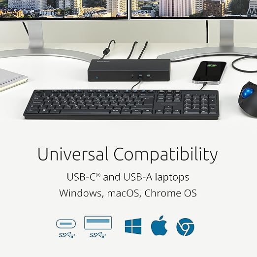 Kensington SD4781P USB-C & USB-A DisplayLink Docking Station, Dual 4K Display, 2xHDMI, 2xDisplayPort, with 100W Power Delivery, for Mac M1/M2/M3/M4, Windows and Chrome (K33603NA)