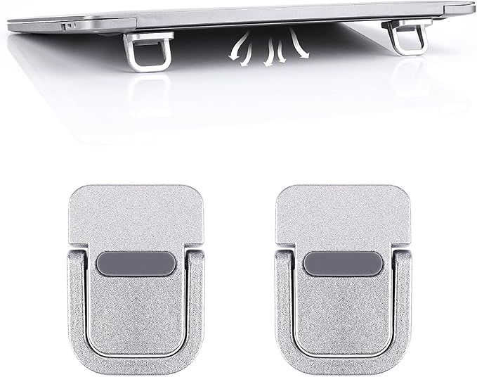 2PCS Portable Keyboard Riser, Self-Adhesive Mini Laptop Stand Invisible Computer Keyboard Stand for Desk, Laptop Feet Compatible with Pro/Air, Lenovo, Surface (Silver)