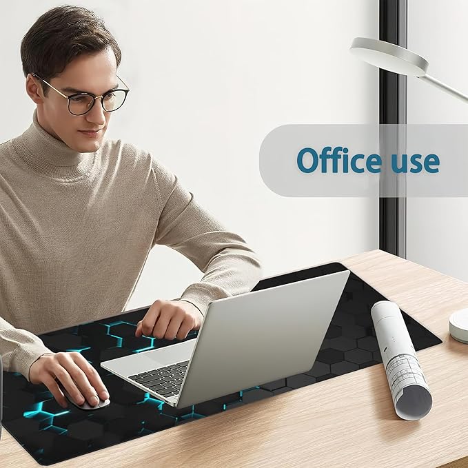Gaming Mouse Pad, Blue Honeycomb Science Technology Extended Mouse Pad Gaming Large,Big Desk Mat with Non-Slip Base and Stitched Edge,Long Computer Keyboard Mouse Mat for Home Office Work 31.5"x11.8"