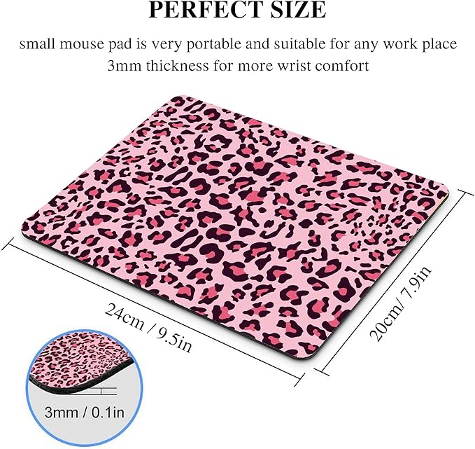 Leopard Mouse Pad Hot Pink Black Aesthetic Mousepad Cheetah Print Desk Laptop Women Girly Computer Gaming Office Cute Small Square Wireless Fashion Accessories Mat Large Desktop Travel