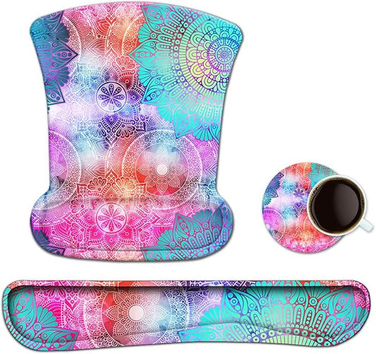 Keyboard Pad Wrist Rest Mouse Pad, ToLuLu Gel Ergonomic Mouse Pads for Computer Laptop Office, Comfortable Mousepad Keyboard Wrist Support Memory Foam for Easy Typing & Pain Relief, Colorful Flowers