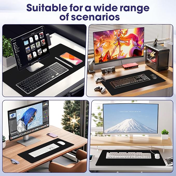 LifetimeWarrantly Full Desk Mouse Pad with Stitched Edges, 31.4” x 15.6” Waterproof Surface & Non-Slip Rubber Base – Ideal for Gaming, Office and Home, Black