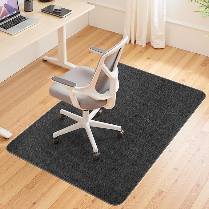 Wansimoo Office Chair Mat for Hardwood and Tile Floor, 48"x55" Floor Mat, Heavy Duty Computer Gaming Chair Mat, Anti-Slip, Non- Curve, Desk Chair Mat,Floor Protector for Home Office(Black)