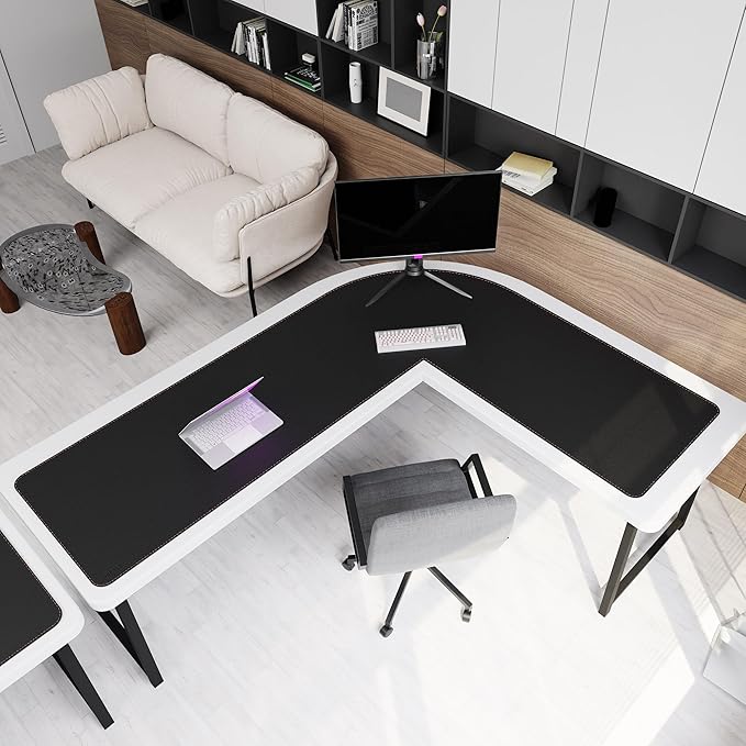 ZORESYN L Shaped Desk Mat (80+62) x23.6 Inch (Black) - XXL Reversible Corner Desk Pad, Waterproof PU Leather Desktop Protector for Gaming, Office & Home