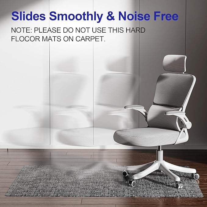 Delamu Office Chair Mat for Hardwood Floor, 35"×47" Non-Slip Woven PVC Computer Desk Chair Mat, Heavy Duty Hard Floor Protector for Rolling Chairs, Black White