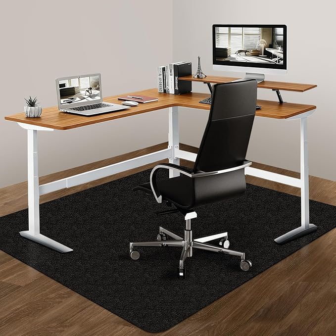 Office Chair Mat for Hardwood Floor: 63" x 51" Extra Large Black Office Chair Mats, Anti-Slip Rubber Floor Mat for Gaming Rolling Chair, Heavy Duty Protector for L Desk, Home, Gaming Easy Glide