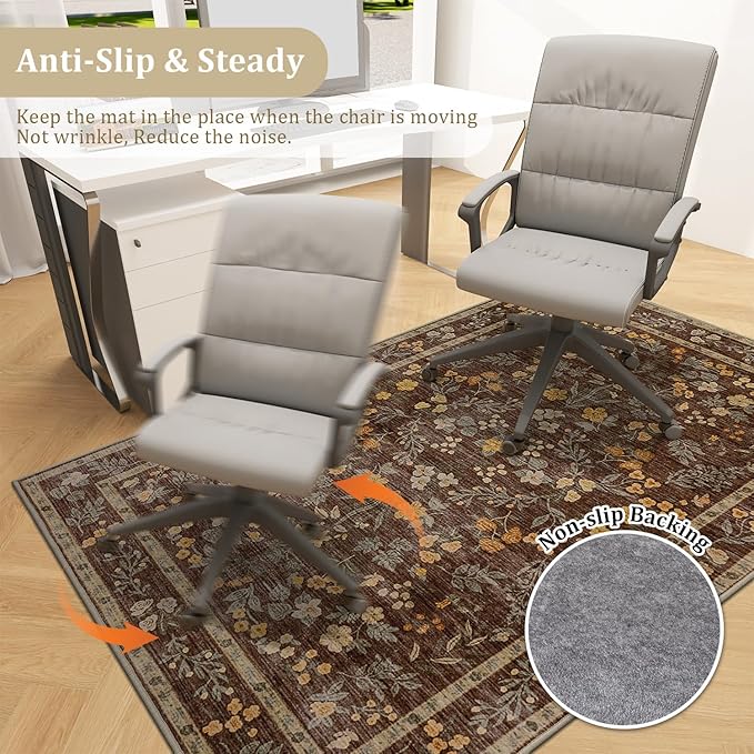 chakme Office Chair Mat for Hardwood Floor, 60"x45" Easy Glide Computer Desk Mat Protector for Rolling Chair Under Desk Rug Nonslip Backing, Machine Wash, (Floral)