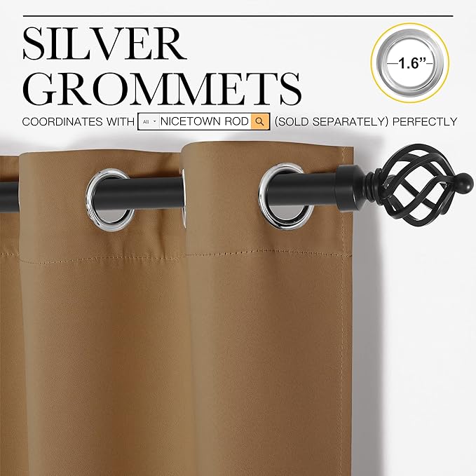 NICETOWN Sleek Blackout Curtains 45 inches Length for Small Windows, Noise Reducing and Block Draft Panels for Door Doorway Laundry Office Luxury Decor Theme (2 Panels, Gold Brown, W34 x L45 -Inch)