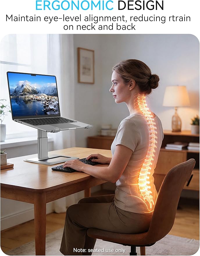SOUNDANCE Adjustable Laptop Stand for Desk, Computer Stand, Ergonomic Laptop Riser Holder Compatible with 10 to 17.3 Inches Notebook PC Computer, Aluminum Silver