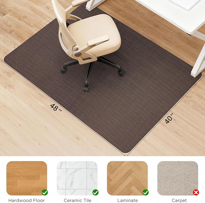 Sycoodeal Office Chair Mat for Hardwood & Tile Floor, 40" x 48" Computer Gaming Chair Mat for Rolling Chairs Non-Curve, Anti-Slip, Heavy Duty Floor Protector for Home Office (Brown)