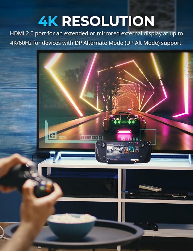 SABRENT Docking Station Compatible with Steam Deck, 7-in-1 Dock with M.2 SSD Slot, HDMI 2.0 4K@60Hz, Gigabit Ethernet, Dual USB-A 3.2 and Single USB 2.0 Ports with 90W USB-C Charging Port
