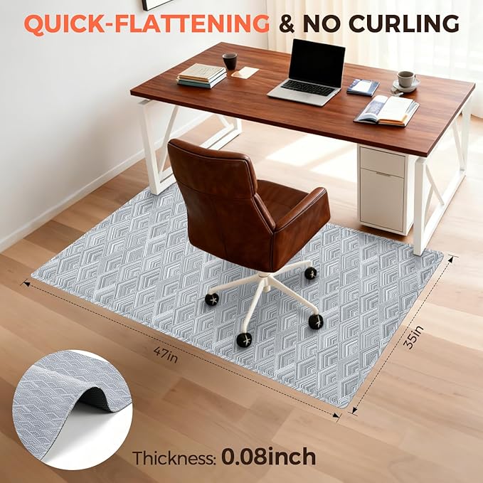 BAGAIL Office Chair Mat for Hardwood Floor, 35"x47" Heavy Duty Computer Chair Mat - Fast Flat & Smooth Glide - Non-Slip Desk Chair Floor Protector for Home Office - Gray Diamond