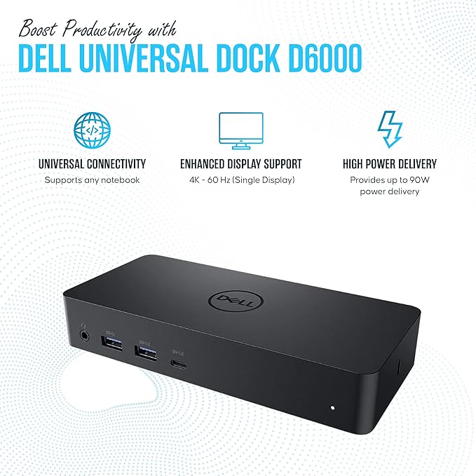 D6000 Dell Docking Station Dual Monitor with USB 3.0 & USB C - Universal Dock with 130W & HDMI Cable (Renewed)