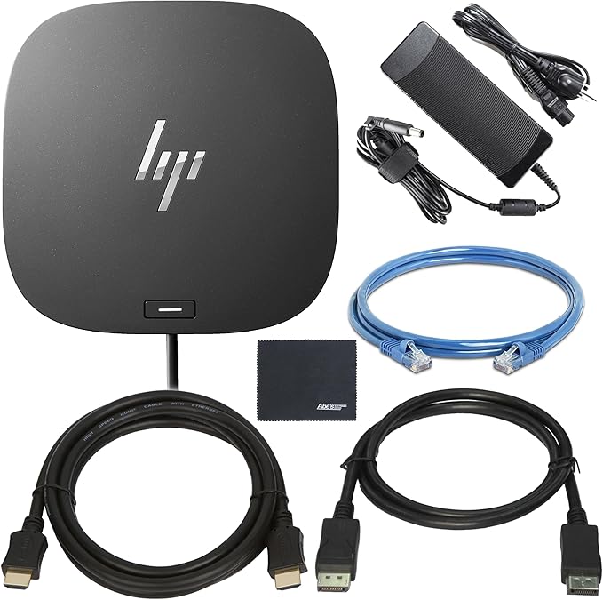 HP Docking Station for Laptop Dual Monitor + Bundle - HP USB-C G5 Dock 5TW10AA / 5TW10UT / 5TW10AA#ABB with 120W Adapter + ZoomSpeed HDMI Cable + DisplayPort Cable + Ethernet + Microfiber Cloth