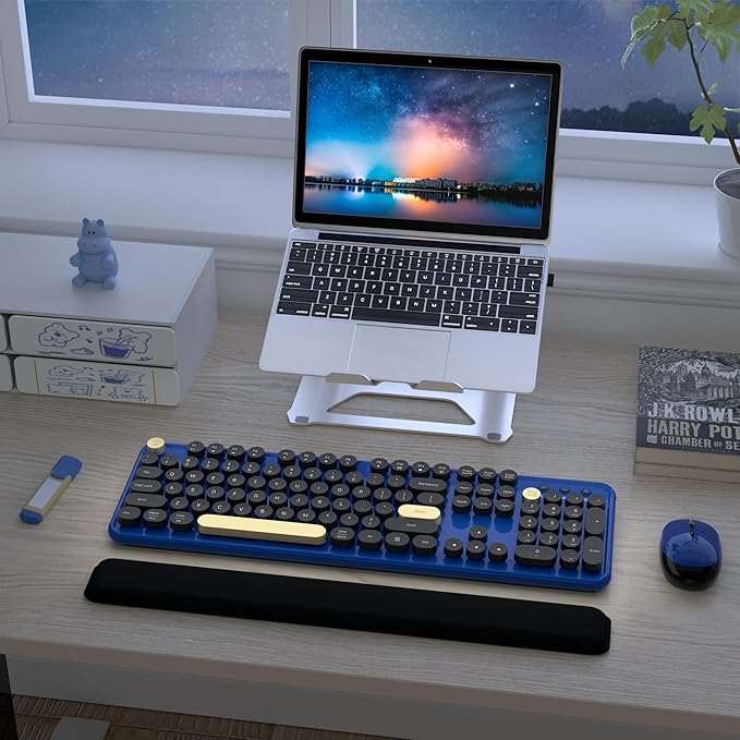 Wireless Keyboard and Mouse Combos, Retro Keyboard and Mouse Wireless Full Size, 2.4Ghz Connection and Optical Mouse for Windows, Mac, PC, Laptop for Home and Office (Jewel Blue-Black)