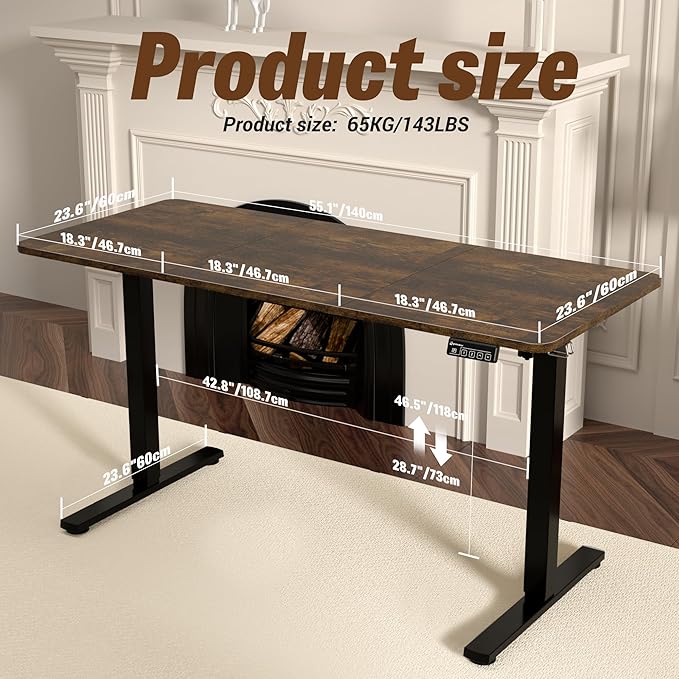 ERGOMAKER 55" Electric Standing Desk, Adjustable Height, Sit Stand Up Desk for Home Office & Computer Workstations, Memory Controller, Rustic Brown