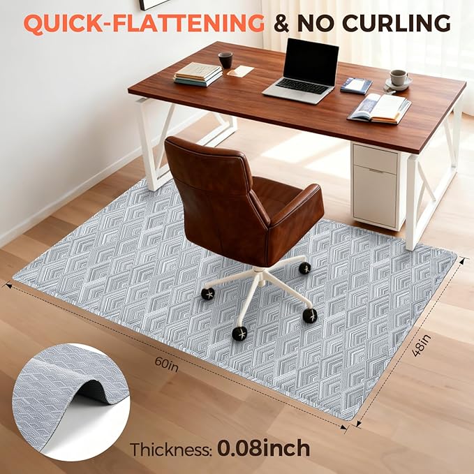 BAGAIL Office Chair Mat for Hardwood Floor, 48"x60" Heavy Duty Computer Chair Mat - Fast Flat & Smooth Glide - Non-Slip Desk Chair Floor Protector for Home Office - Gray Diamond